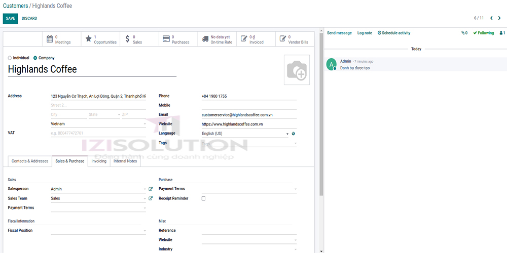 Quản lý thông tin khách hàng trên phần mềm Odoo CRM