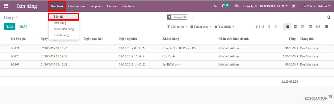 Hướng dẫn sử dụng Odoo Sales